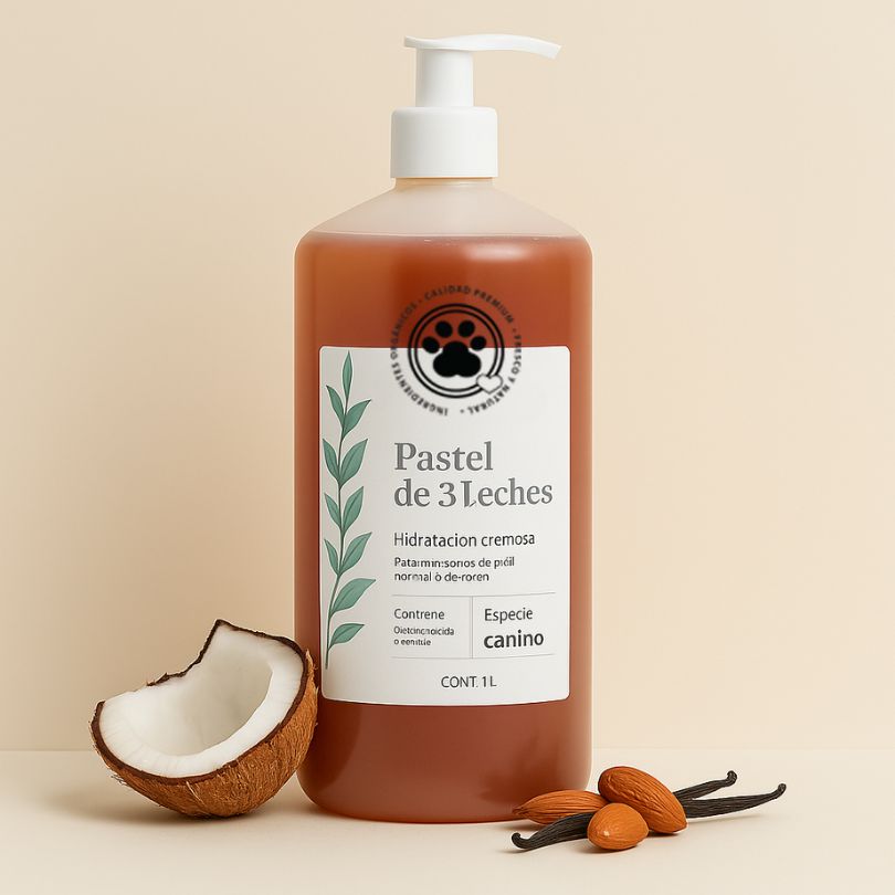 Shampoo Pastel de 3 leches 1 LT (leche de coco, almendra, vainilla)